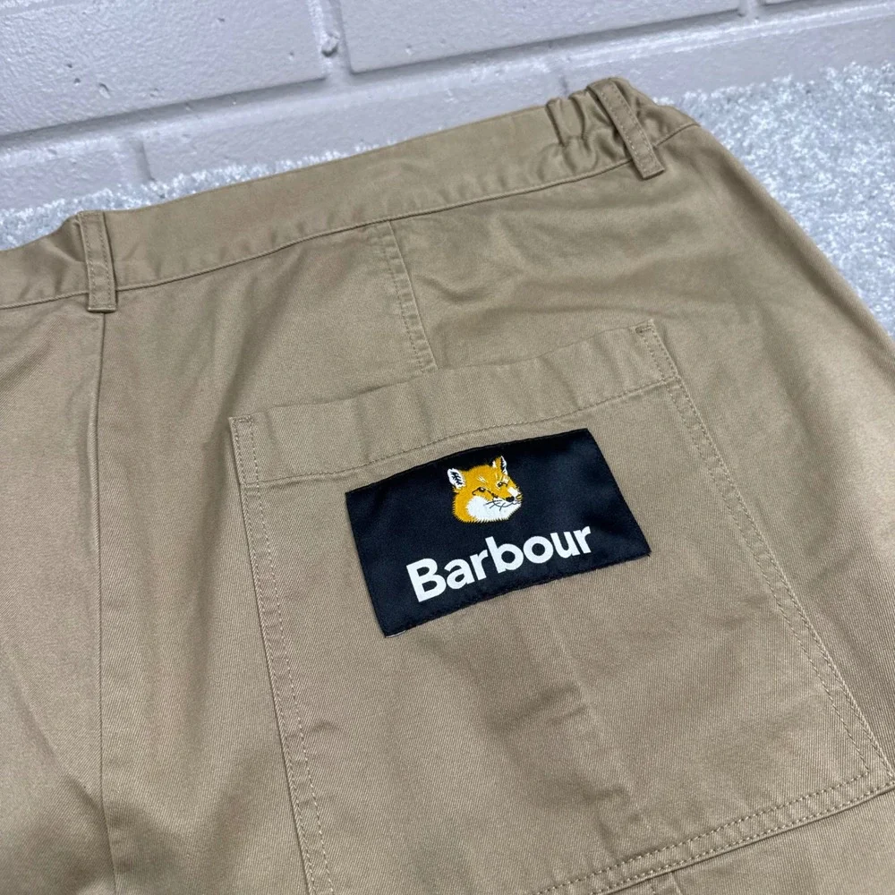 Barbour Maison Kitsune Cargo Trousers Trench Tan Khaki Pants Ankle NWT 42x32